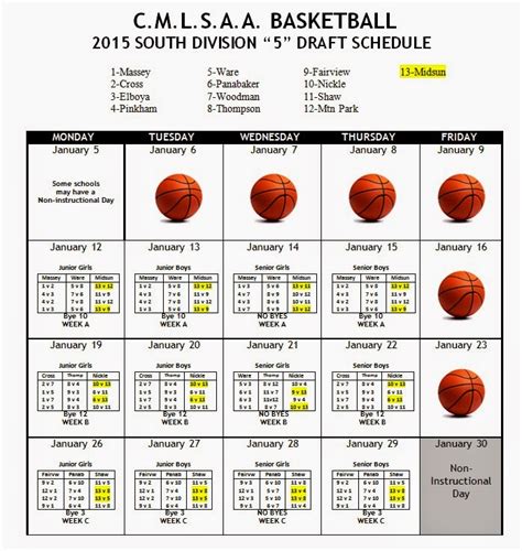 Basketball Schedule Maker Template